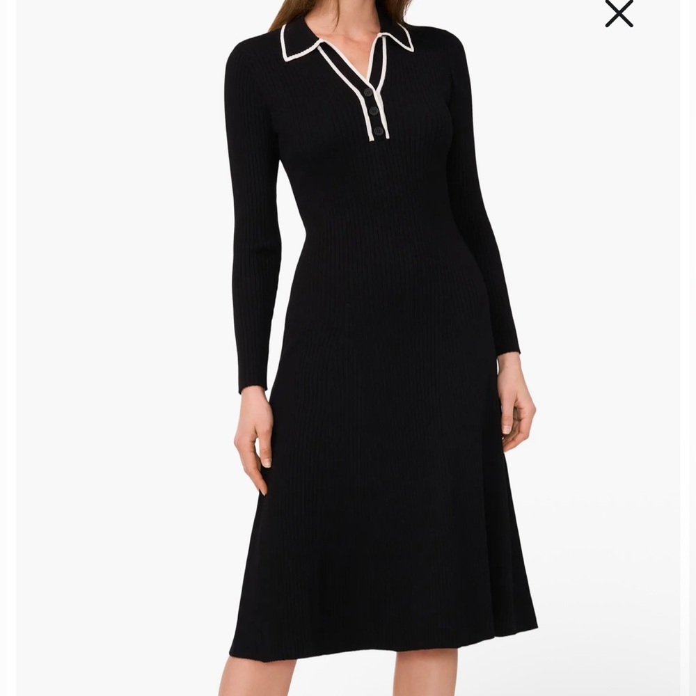 Halogen Contrast Trim Long Sleeve Sweater Dress